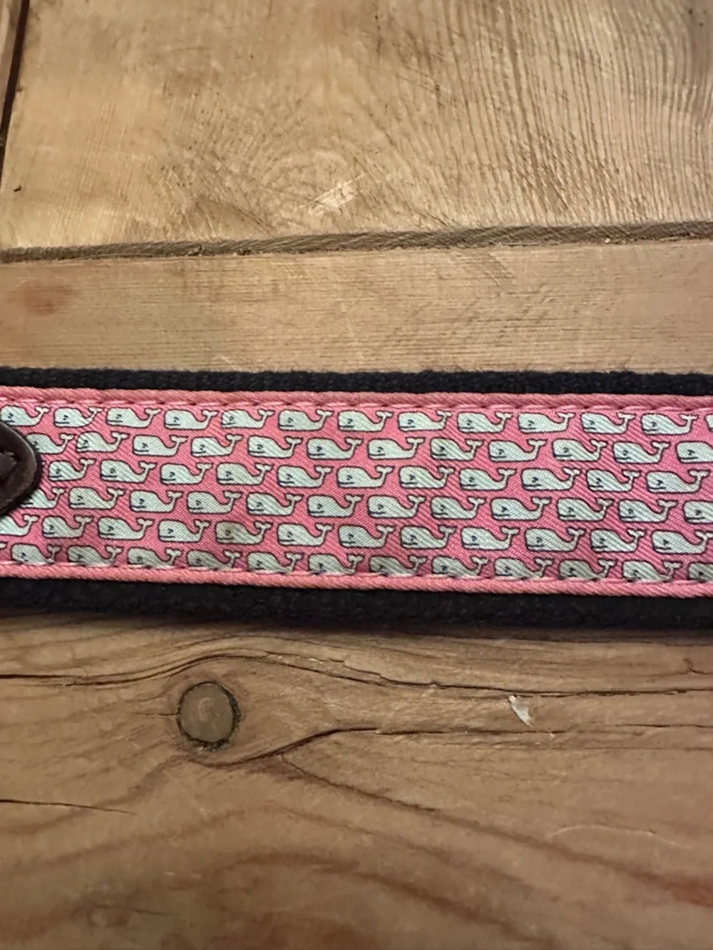 Vineyard Vines Canvas Club Woven Belt Unisex 24 Pink Whale Print Brown Leather